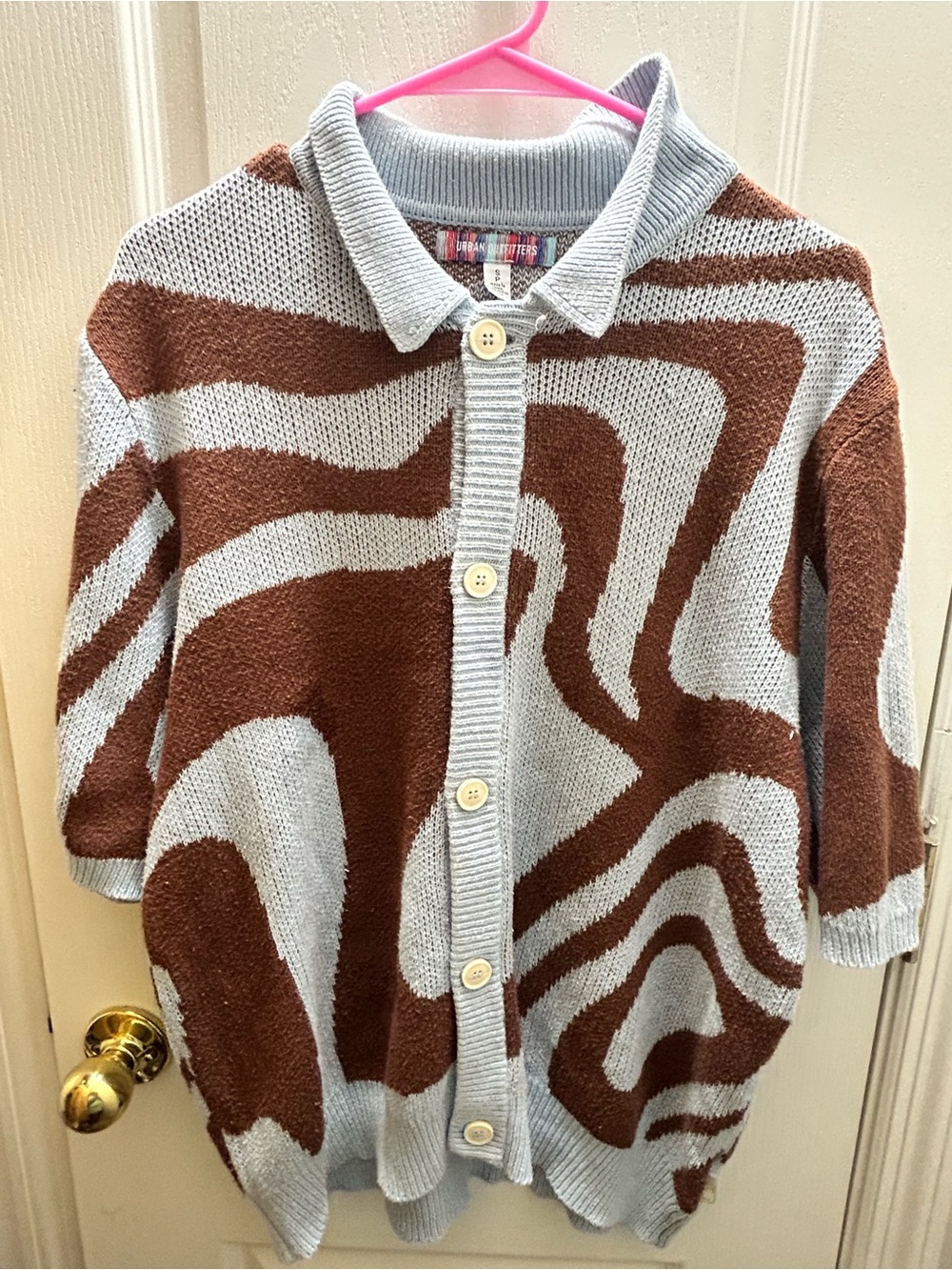 Urban Outfitters Abstract Swirl Knit Button Up Polo Sweater Small